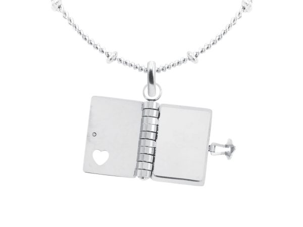 Collier chaîne maille boule alternée livre "Ecris ton histoire" à personnaliser en acier inoxydable argenté