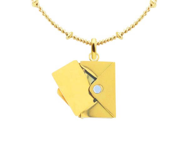 Collier chaîne maille boule alternée enveloppe "message secret" à personnaliser en acier inoxydable doré
