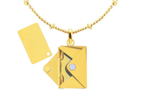 COLIENV-GOLD4.jpg Collier chaîne maille boule alternée enveloppe "message secret" à personnaliser en acier inoxydable doré
