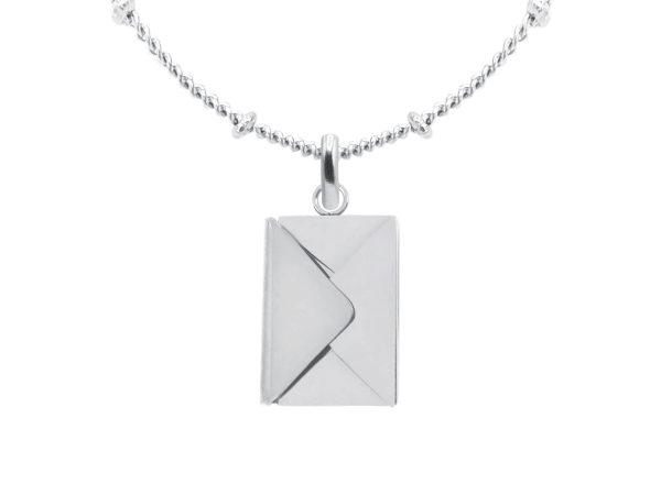 Collier chaîne maille boule alternée enveloppe "message secret" à personnaliser en acier inoxydable argenté