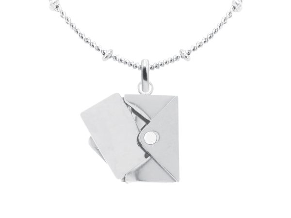 Collier chaîne maille boule alternée enveloppe "message secret" à personnaliser en acier inoxydable argenté