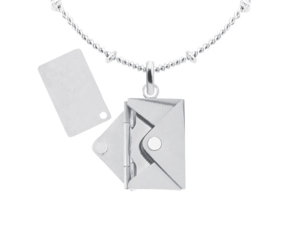 Collier chaîne maille boule alternée enveloppe "message secret" à personnaliser en acier inoxydable argenté