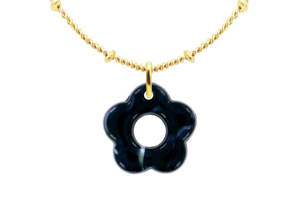 Collier chaîne maille boule alternée fleur colorée en acier inoxydable doré