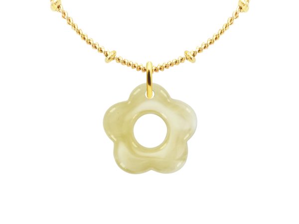 Collier chaîne maille boule alternée fleur colorée en acier inoxydable doré