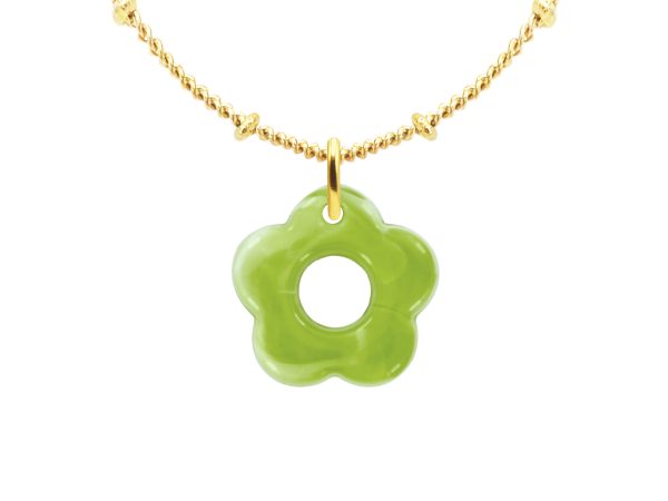 Collier chaîne maille boule alternée fleur colorée en acier inoxydable doré