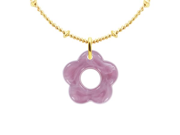 Collier chaîne maille boule alternée fleur colorée en acier inoxydable doré
