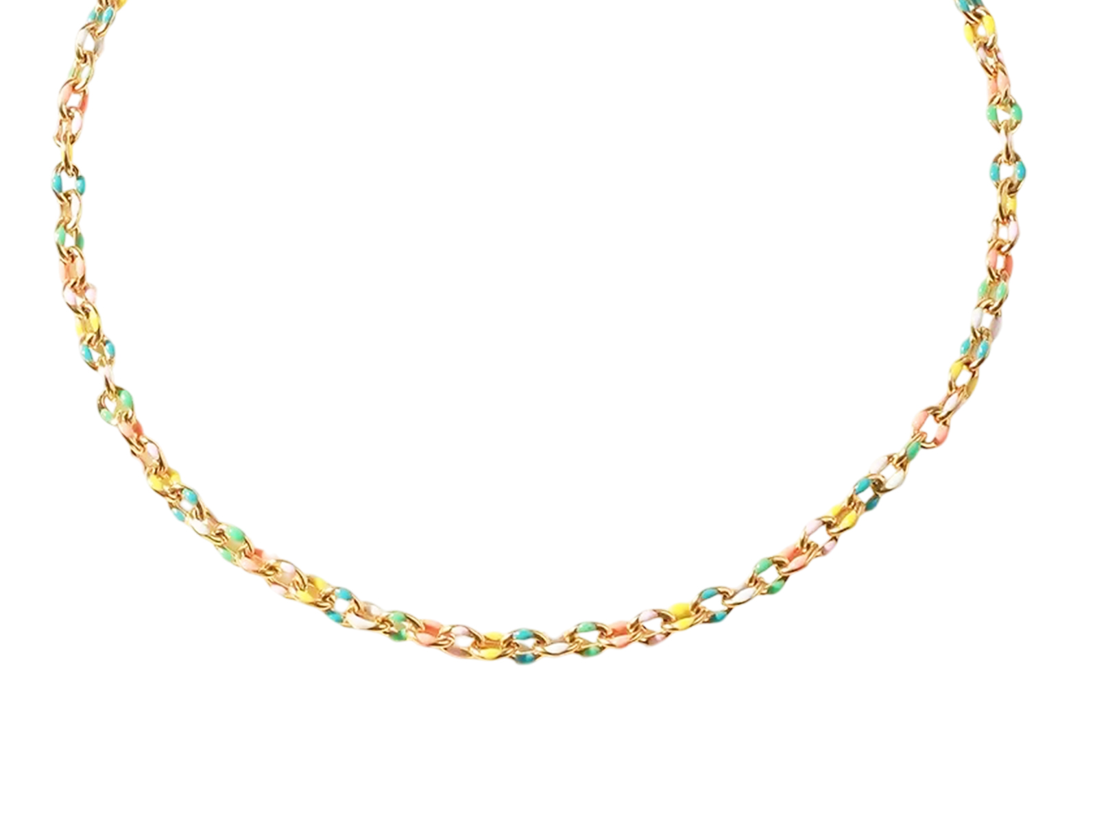 Collier maille ovalisée colorée en acier inoxydable doré