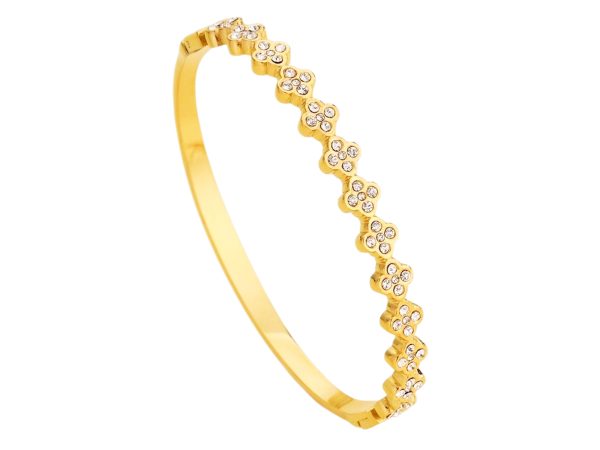JNCF24-GOLD.jpg Jonc articulé trèfle cristaux fantaisie en acier inoxydable doré