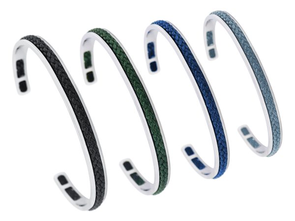 Jonc ajustable homme insert corde coloré en acier inoxydable argenté