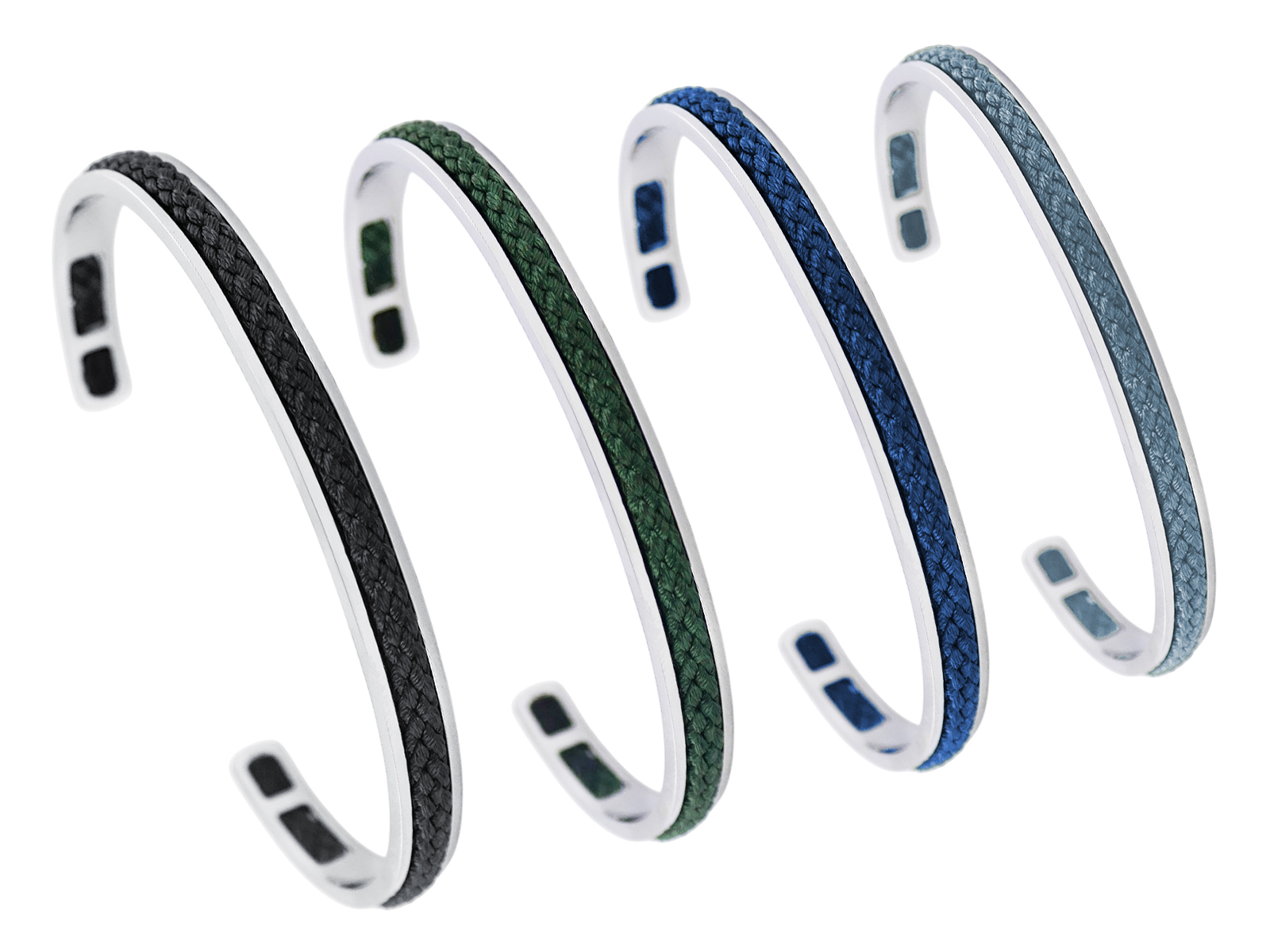 Jonc ajustable homme insert corde coloré en acier inoxydable argenté