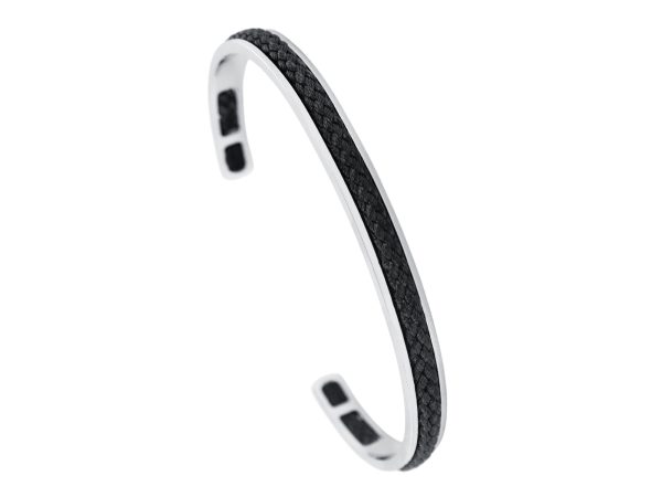 Jonc ajustable homme insert corde coloré en acier inoxydable argenté