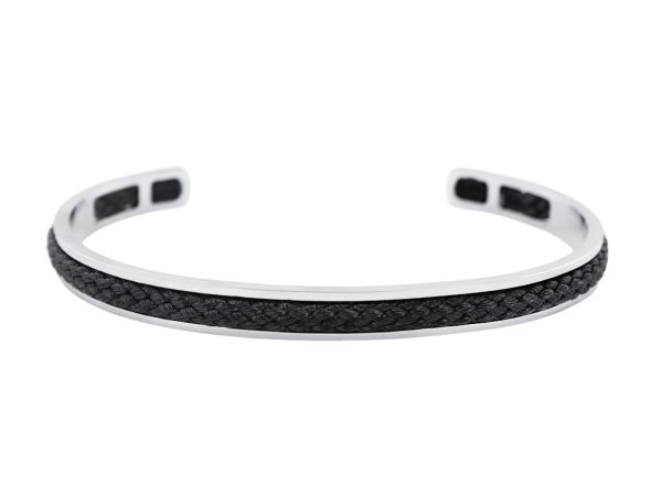 Jonc ajustable homme insert corde coloré en acier inoxydable argenté