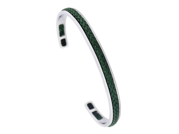 Jonc ajustable homme insert corde coloré en acier inoxydable argenté