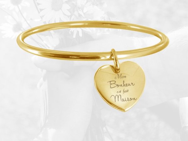 Bracelet jonc coeur acier doré à personnaliser