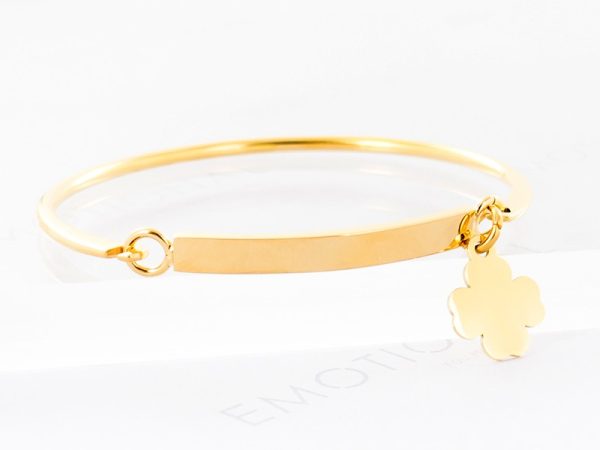 Bracelet jonc gourmette acier doré trèfle à personnaliser