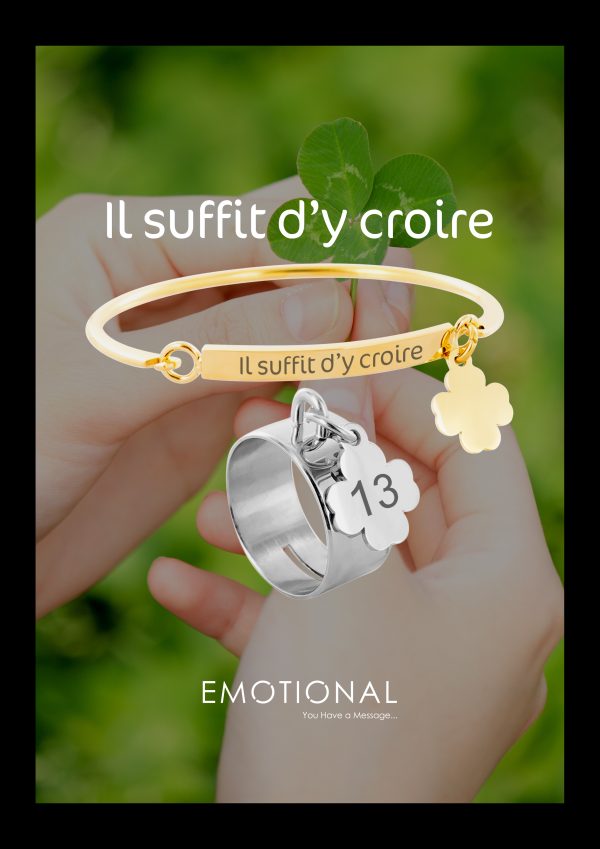 Bague acier trèfle à personnaliser doré