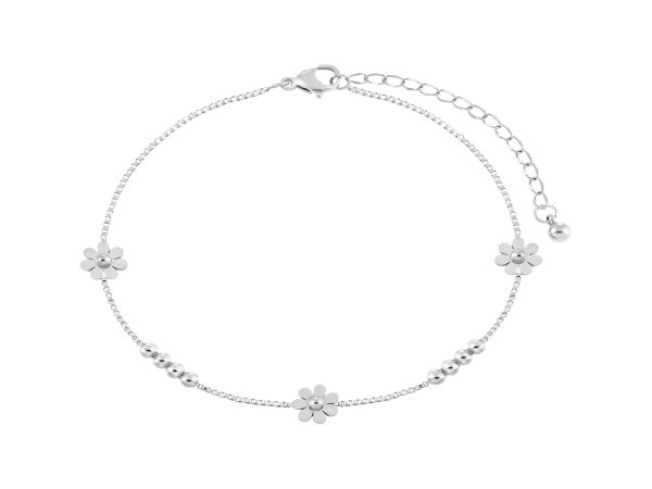 Chaîne de cheville fleurs en acier inoxydable argenté