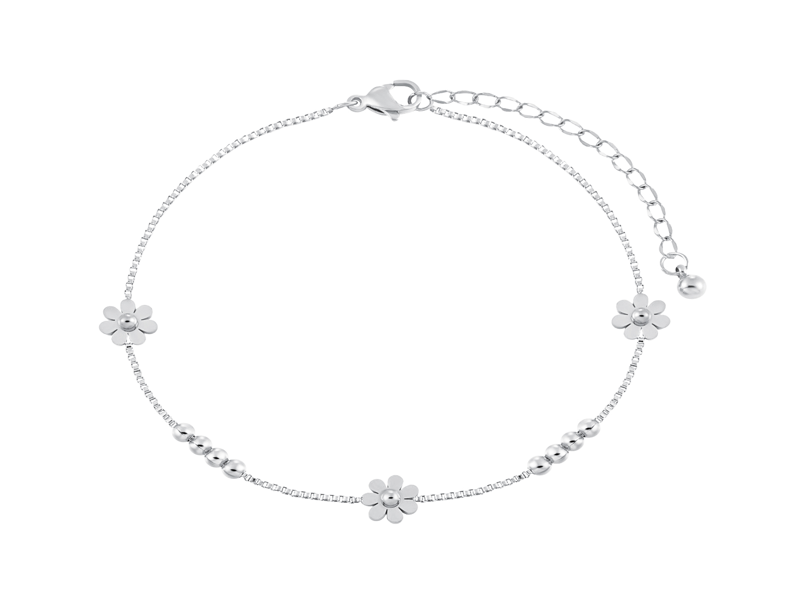Bracelet fleurs en acier inoxydable argenté
