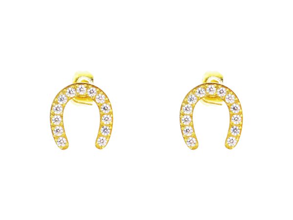 Boucles d'oreilles fer à cheval oxydes de zirconium blancs en acier inoxydable doré