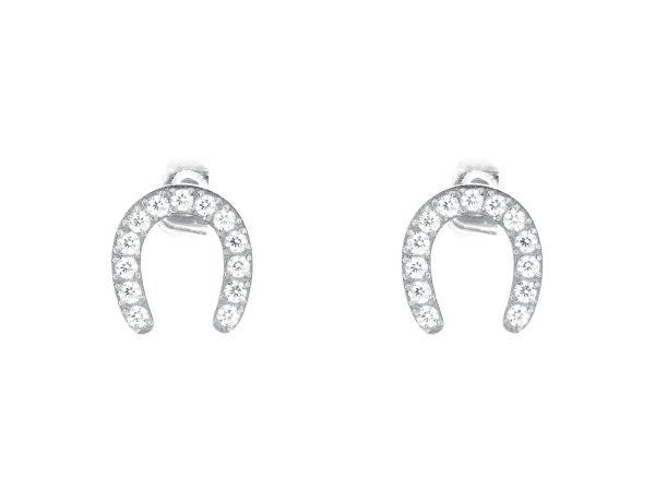 Boucles d'oreilles fer à cheval oxydes de zirconium blancs en acier inoxydable argenté