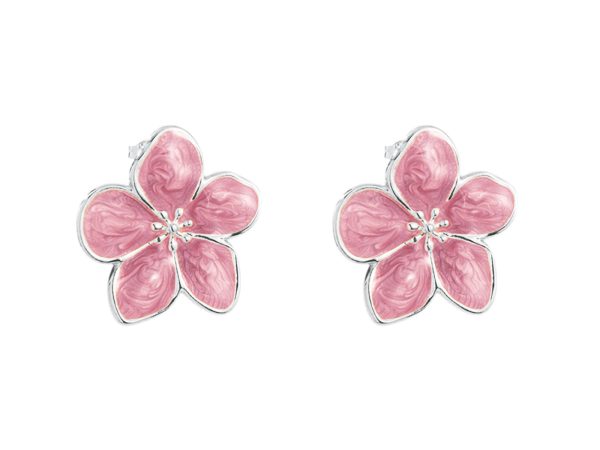 Boucles d'oreilles fleur colorée en acier inoxydable argenté