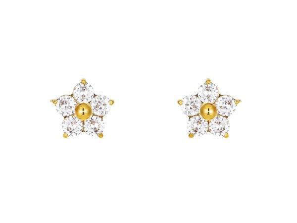 Boucles d'oreilles fleur oxydes de zirconium blancs en acier inoxydable doré