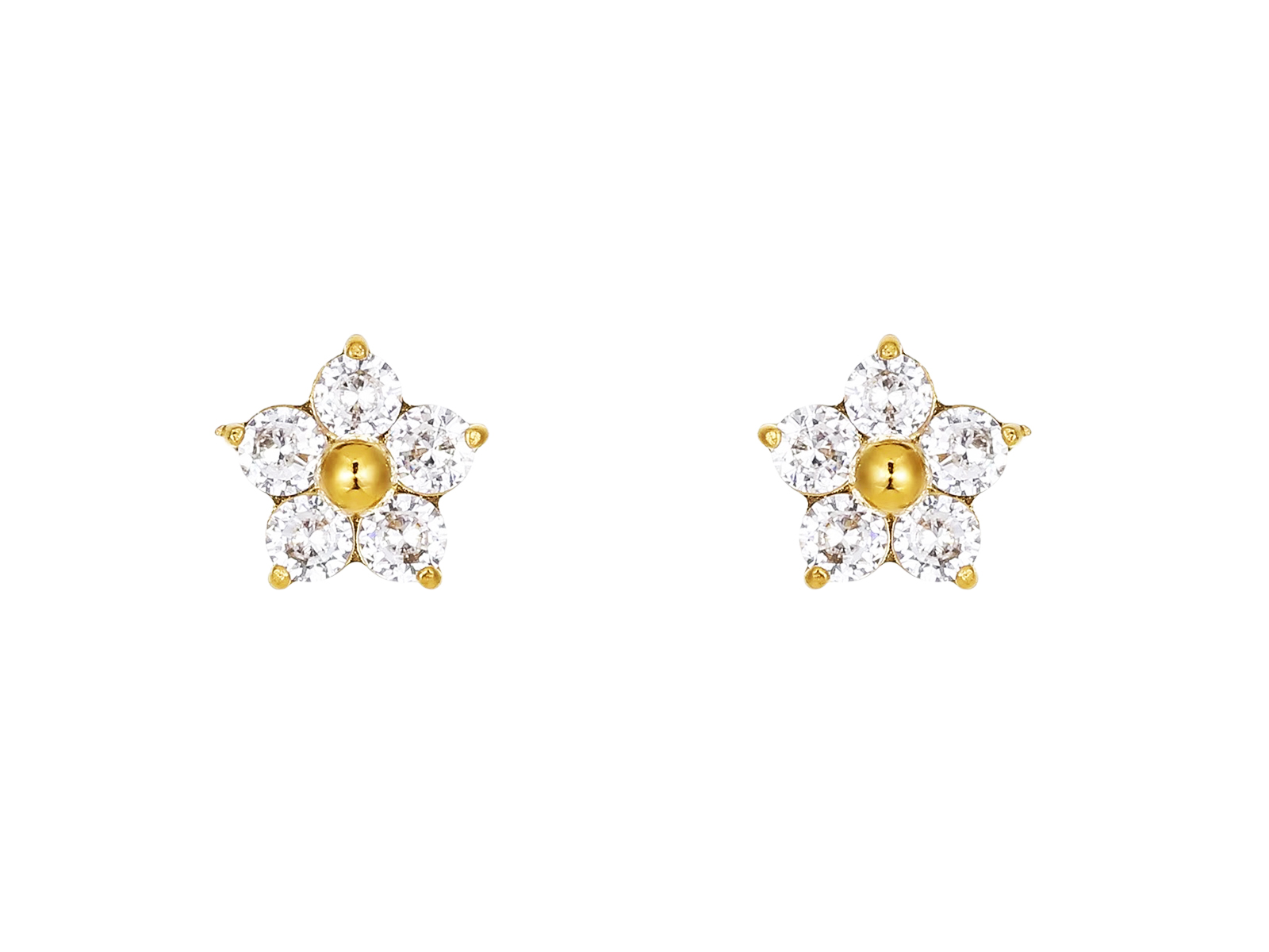 Boucles d'oreilles fleur oxydes de zirconium blancs en acier inoxydable doré