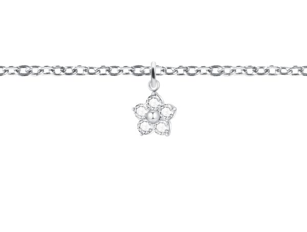 BRA24FLEUROZ-RH.jpg Chaîne de cheville fleur oxydes de zirconium blancs en acier inoxydable argenté