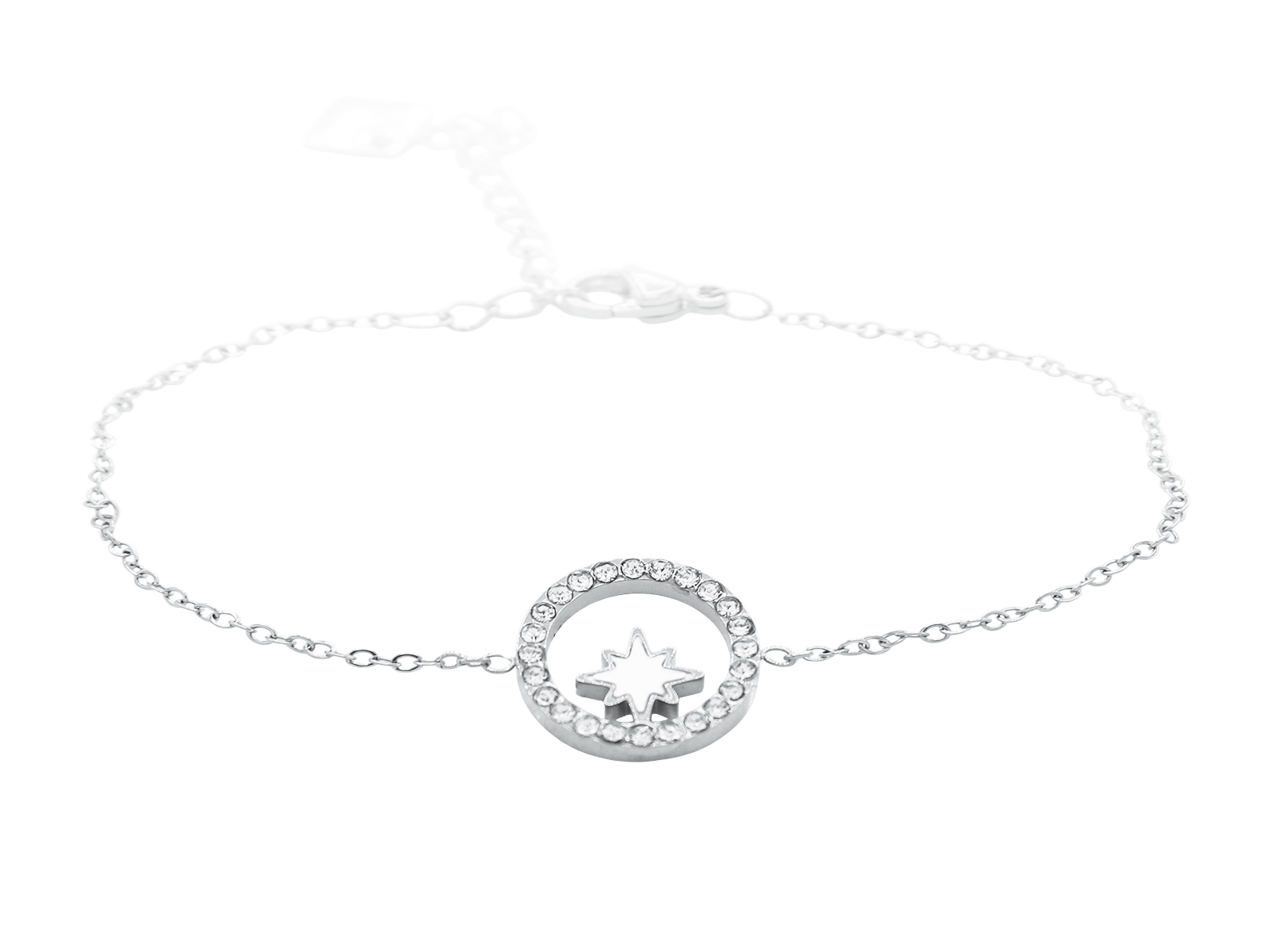 Bracelet étoile nacre et cercle oxydes de zirconium en acier inoxydable argenté