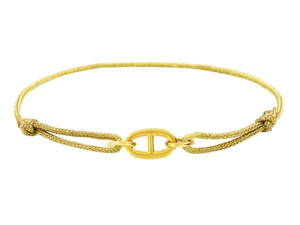 Bracelet ajustable cordon pailleté avec pendentif maille marine en acier inoxydable doré