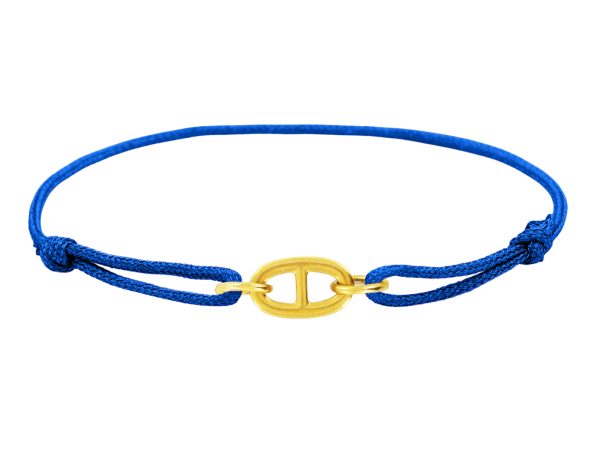 Bracelet ajustable cordon pailleté avec pendentif maille marine en acier inoxydable doré