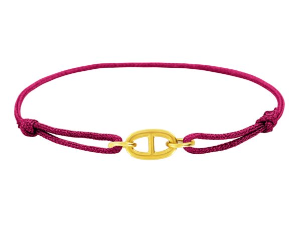 Bracelet ajustable cordon pailleté avec pendentif maille marine en acier inoxydable doré