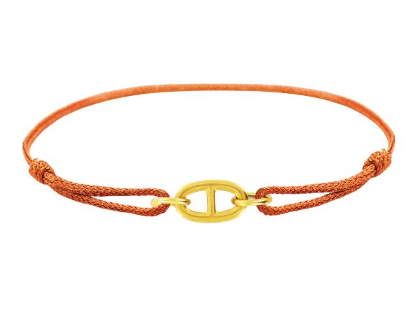 Bracelet ajustable cordon pailleté avec pendentif maille marine en acier inoxydable doré