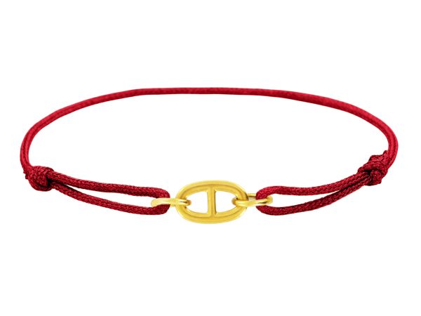 Bracelet ajustable cordon pailleté avec pendentif maille marine en acier inoxydable doré