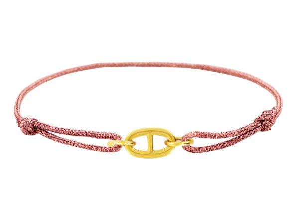 Bracelet ajustable cordon pailleté avec pendentif maille marine en acier inoxydable doré