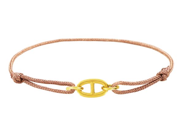 Bracelet ajustable cordon pailleté avec pendentif maille marine en acier inoxydable doré