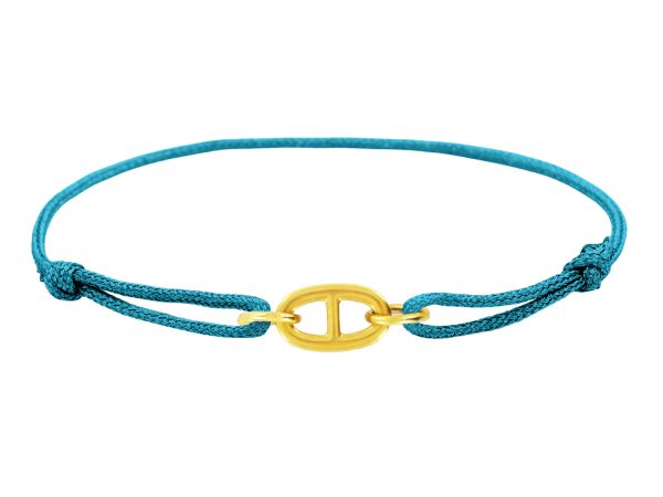 Bracelet ajustable cordon pailleté avec pendentif maille marine en acier inoxydable doré