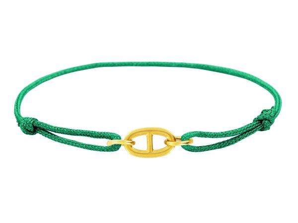 Bracelet ajustable cordon pailleté avec pendentif maille marine en acier inoxydable doré