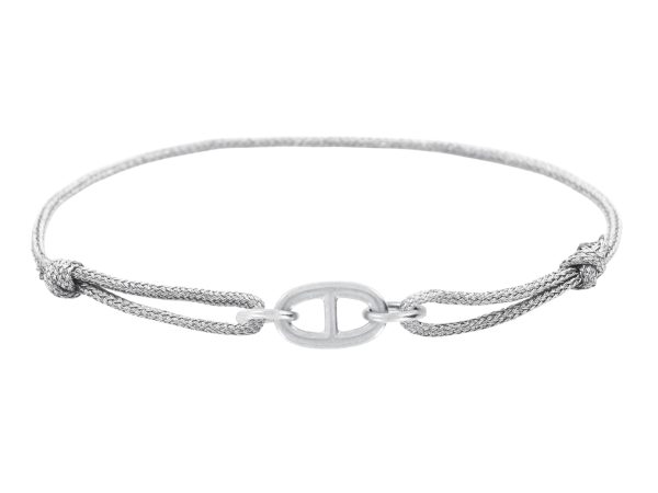 Bracelet ajustable cordon pailleté avec pendentif maille marine en acier inoxydable argenté