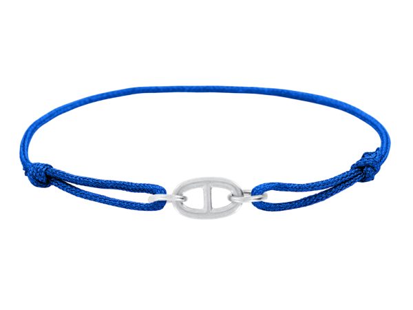 Bracelet ajustable cordon pailleté avec pendentif maille marine en acier inoxydable argenté