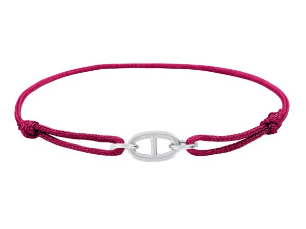 Bracelet ajustable cordon pailleté avec pendentif maille marine en acier inoxydable argenté