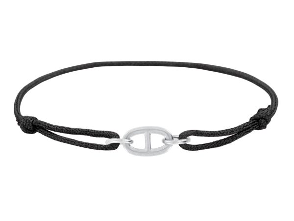 Bracelet ajustable cordon pailleté avec pendentif maille marine en acier inoxydable argenté