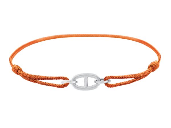Bracelet ajustable cordon pailleté avec pendentif maille marine en acier inoxydable argenté