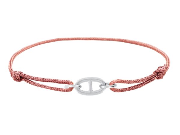 Bracelet ajustable cordon pailleté avec pendentif maille marine en acier inoxydable argenté