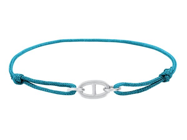 Bracelet ajustable cordon pailleté avec pendentif maille marine en acier inoxydable argenté