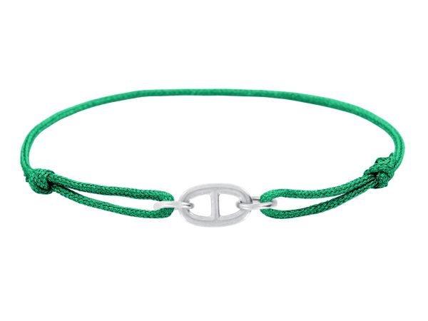 Bracelet ajustable cordon pailleté avec pendentif maille marine en acier inoxydable argenté