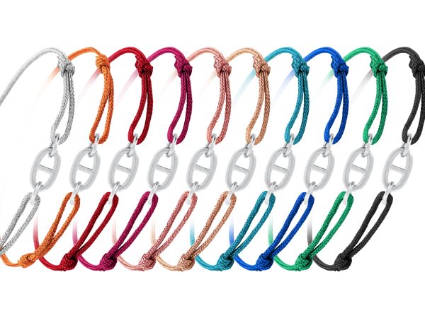 Bracelet ajustable cordon pailleté avec pendentif maille marine en acier inoxydable argenté