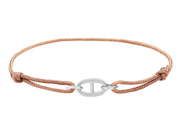Bracelet ajustable cordon pailleté avec pendentif maille marine en acier inoxydable argenté