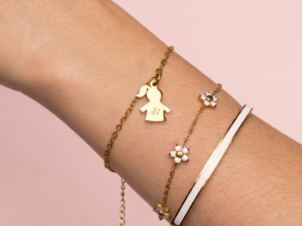 Bracelet fleurs oxydes de zirconium en acier inoxydable doré