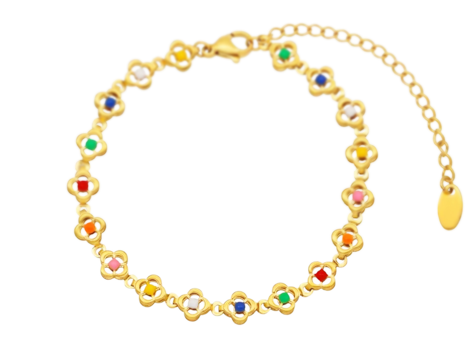 Bracelet fleurs colorées en acier inoxydable doré
